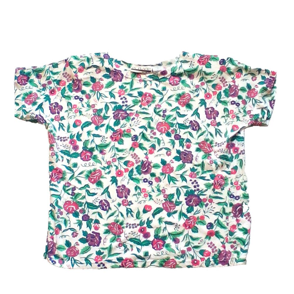 iLIO Women’s Large In Place Floral Print T-Shirt Short Sleeve Shoulder Pads